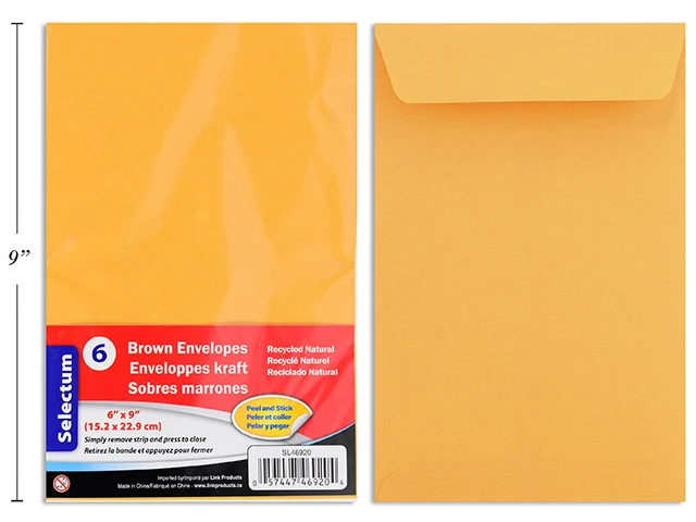 Selectum enveloppes 6x9" pk6