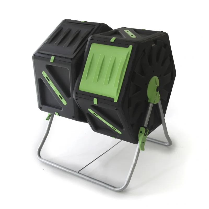 Compostador De Tambor 2x70l, Plástico Y Metal Resistente, 140l Total, 82x65x60cm