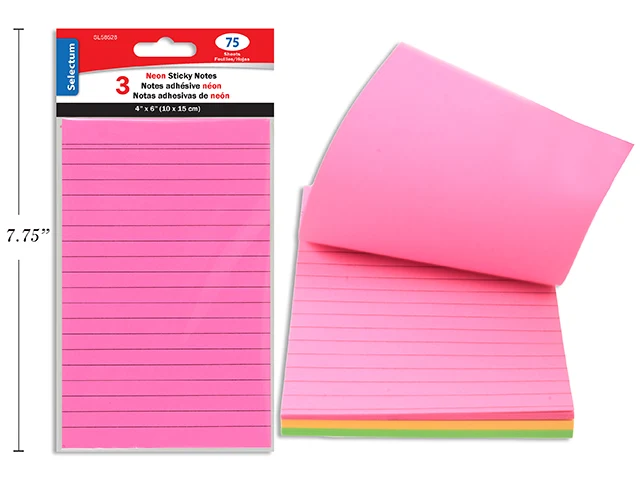 Selectum notes adhésives néon 4x6" pk3