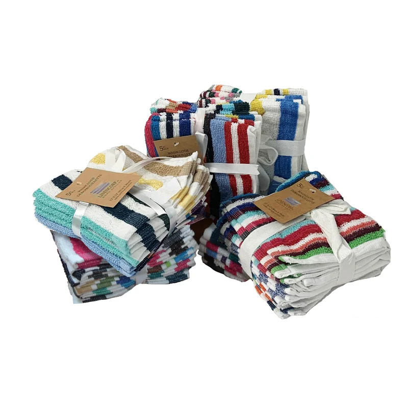 Débarbouillettes lignées 12x12" pk5