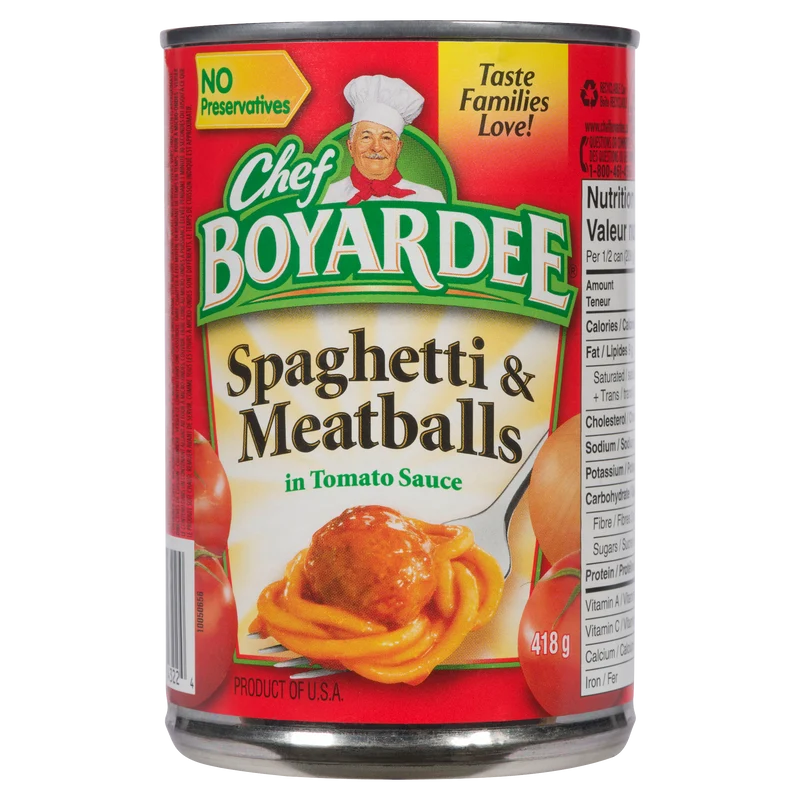 Chef boyardee spaghetti et boulettes de viande 418g