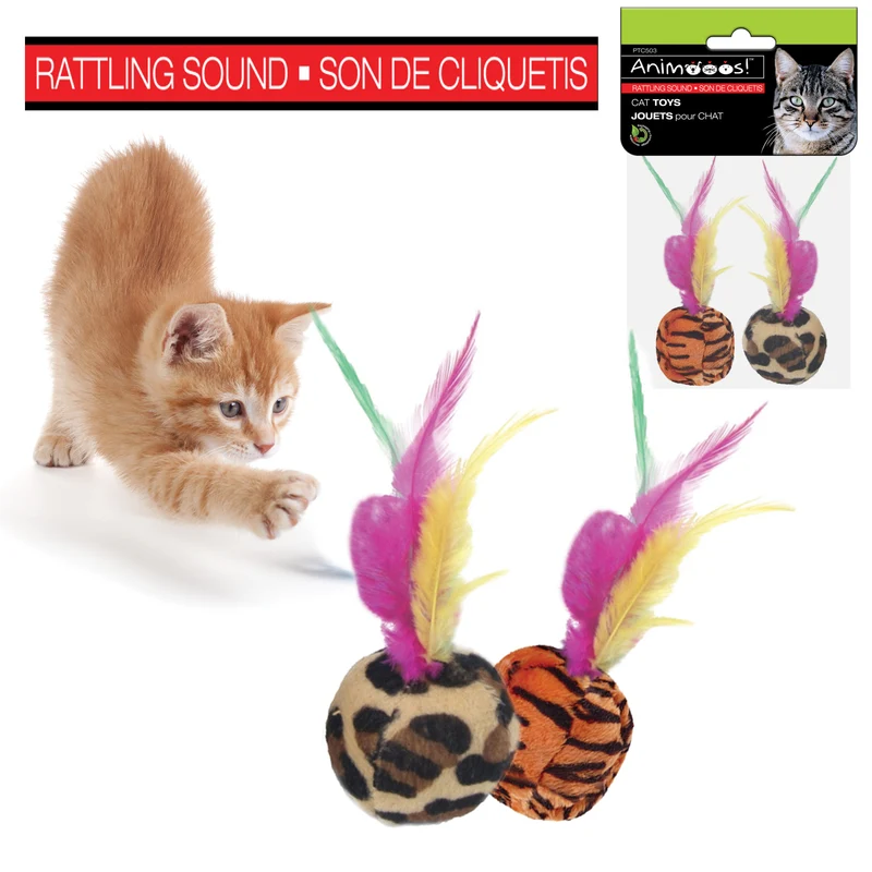 Animooos balles pour chats avec plumes pk2