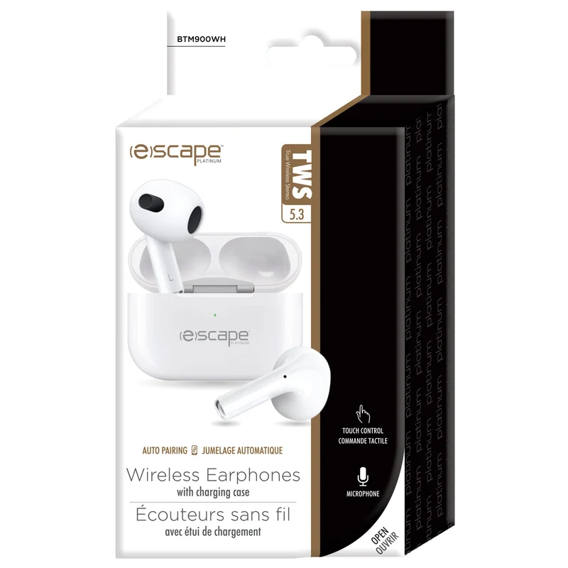Escape écouteur bouton sans fil avec étui blanc