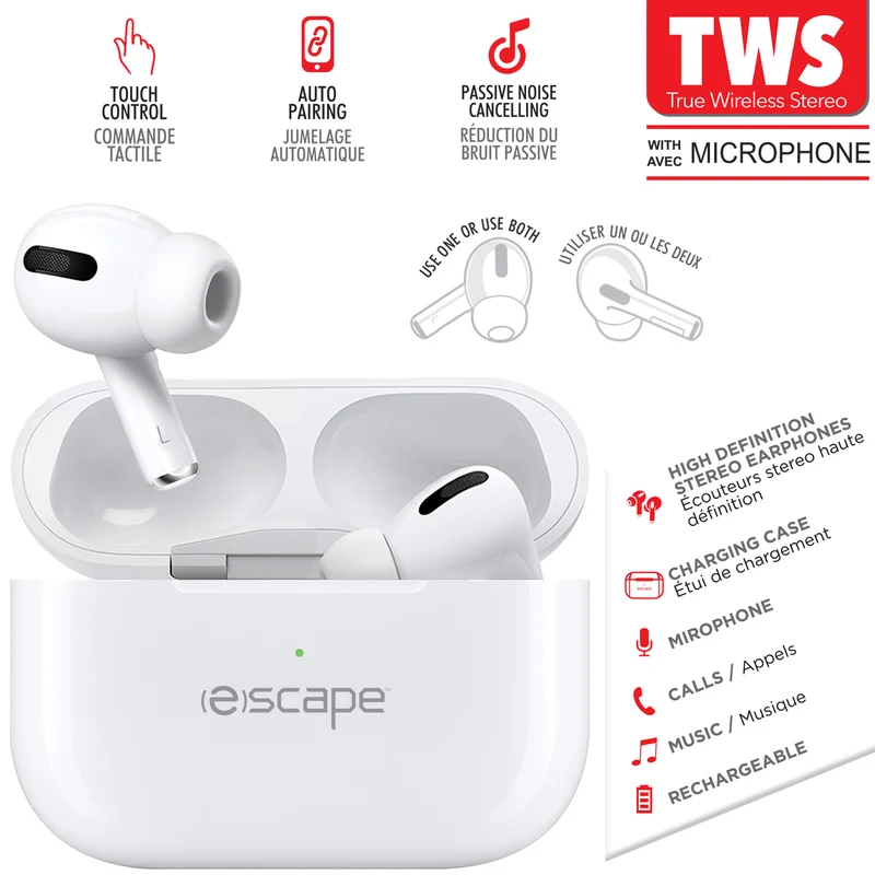 Escape écouteur bouton sans fil avec réduction de bruit passive