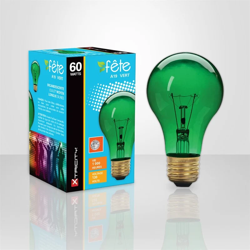 Ampoule Festivité A19 / 60W Vert 1PQT