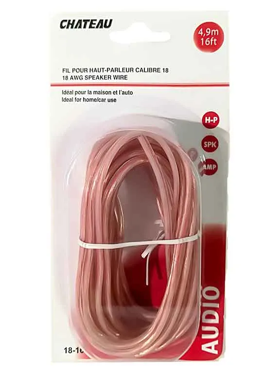 Fil pour haut-parleur de calibre 18 de 16 pi.