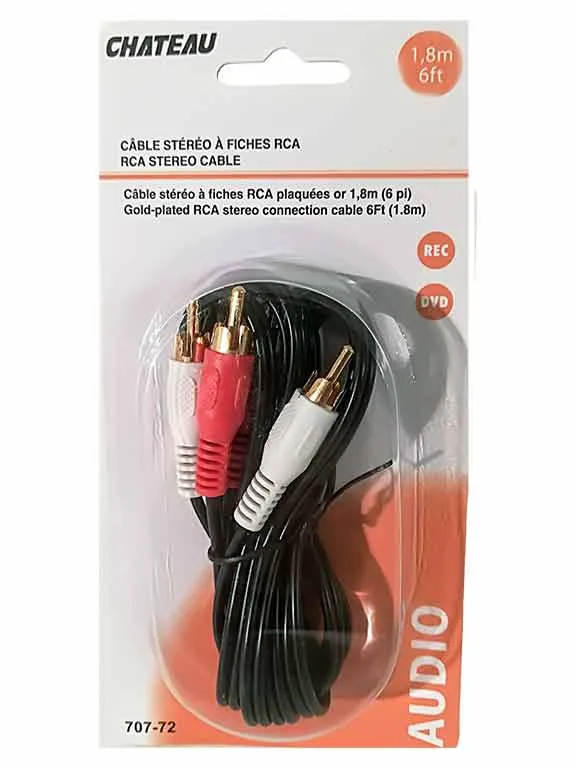 Câble stéréo à fiches RCA plaquées or de 6 pi.