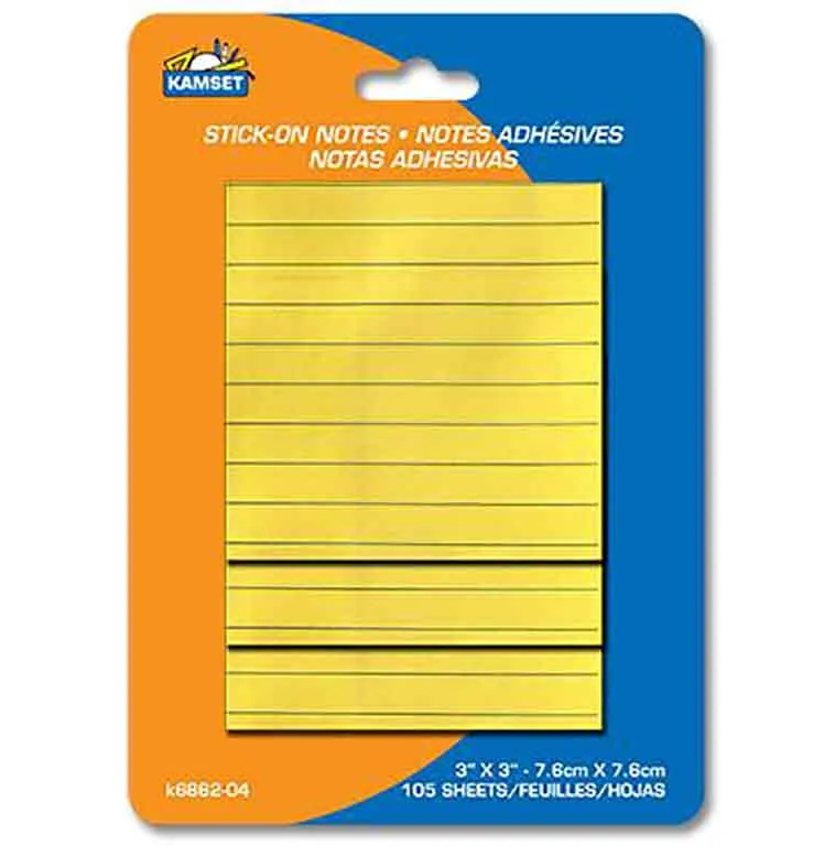 Notes adhésives jaunes lignées