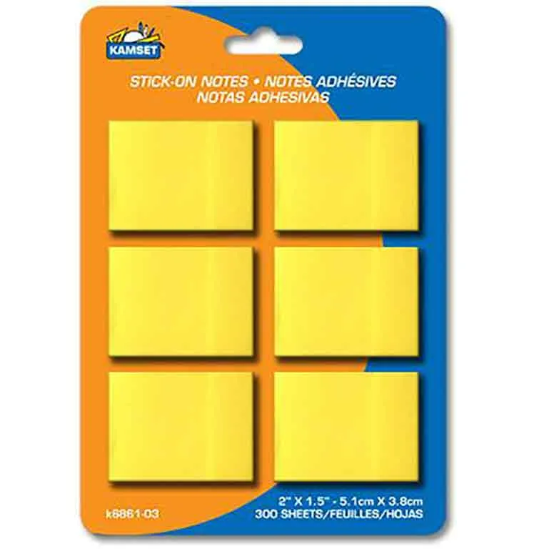 Notes adhésives jaunes de 1.5 x 2 po.