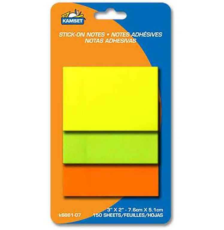 Notes adhésives, de couleurs vives variées de 2 x 3 po.