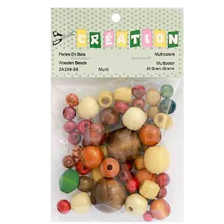Perles de bois, multicolores