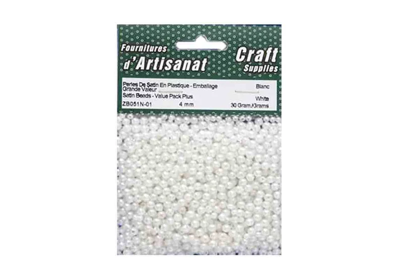 Perles de satin, blanches (4mm.)