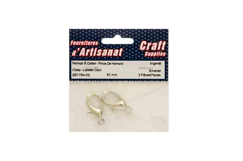 Fermoirs pour bijoux, pince de homard 30mm. argenté