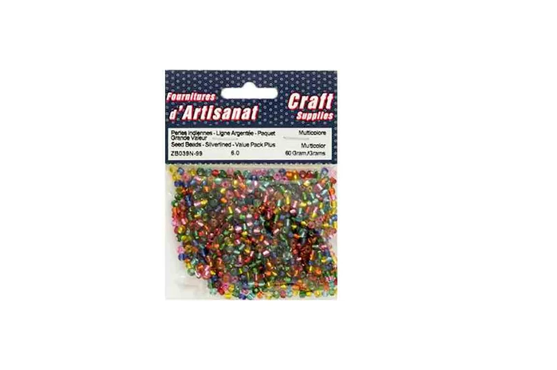 Perles indiennes (6/0) avec lignes argentées, multicolores