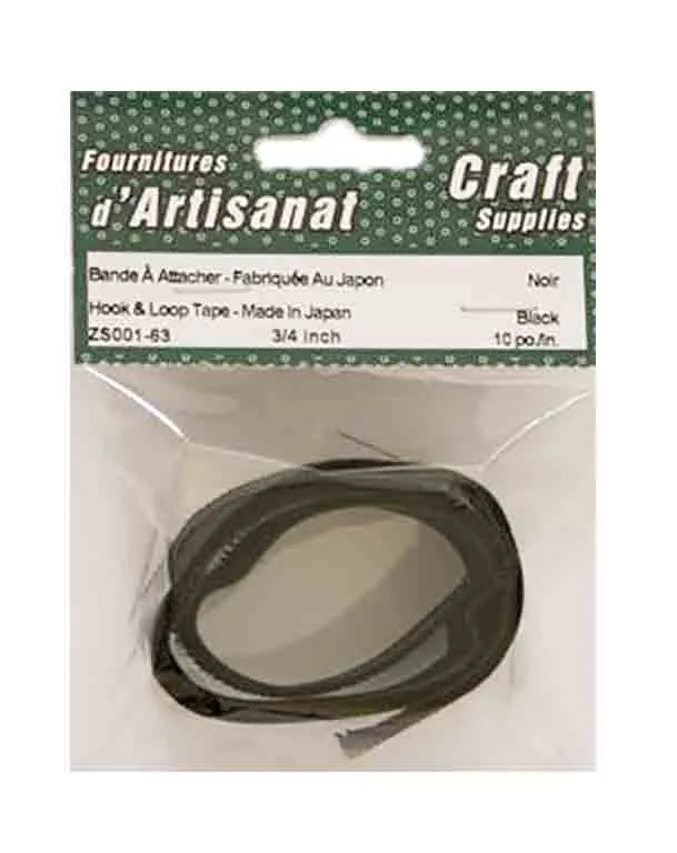 Bande à attacher (style velcro), 3/4 x 10 po. noire