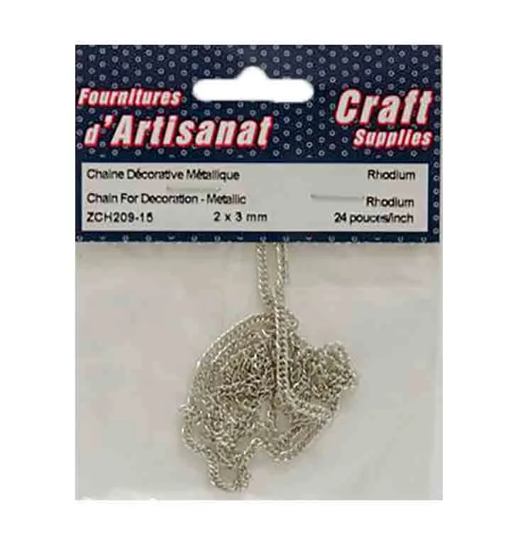 Chaine décorative métallique, rhodium