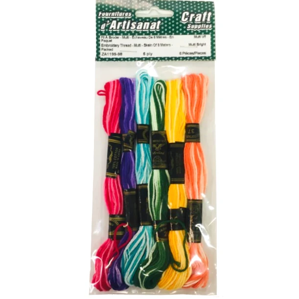 Paquet de 6 écheveau/ fil à broder (8m.), couleurs vives