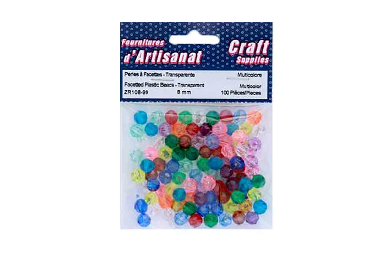 Perles à facettes (8mm.) transparentes multicolores, paquet de 100
