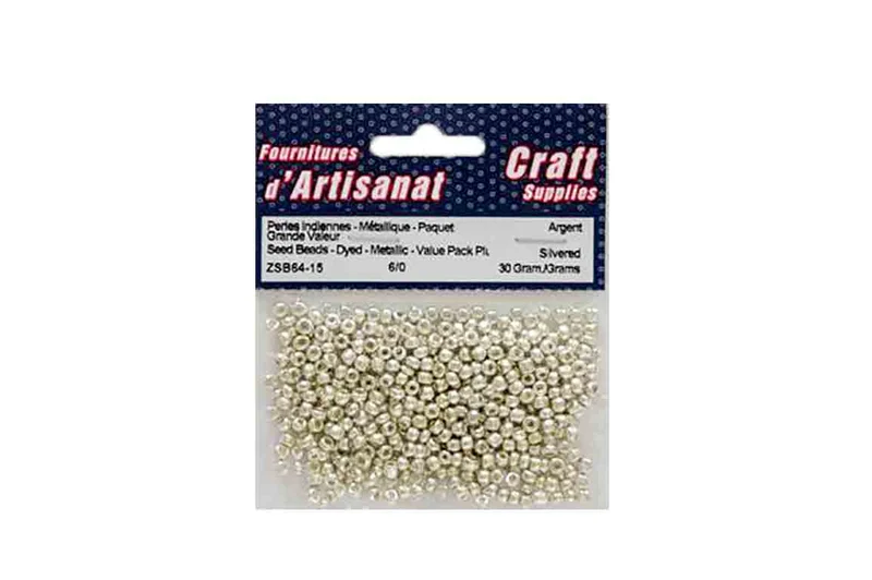 Perles indiennes (30gr.) métalliques argentées