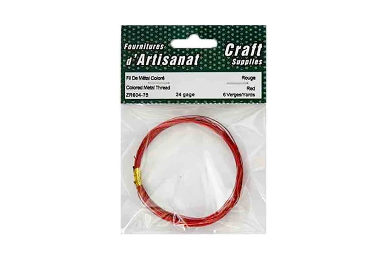 Fil de métal (mince), 6 verges, rouge
