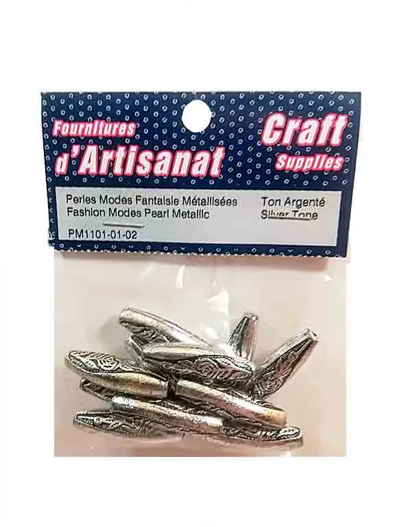 Paquet de perles ''mode fantaisie'' en bois, ton argenté