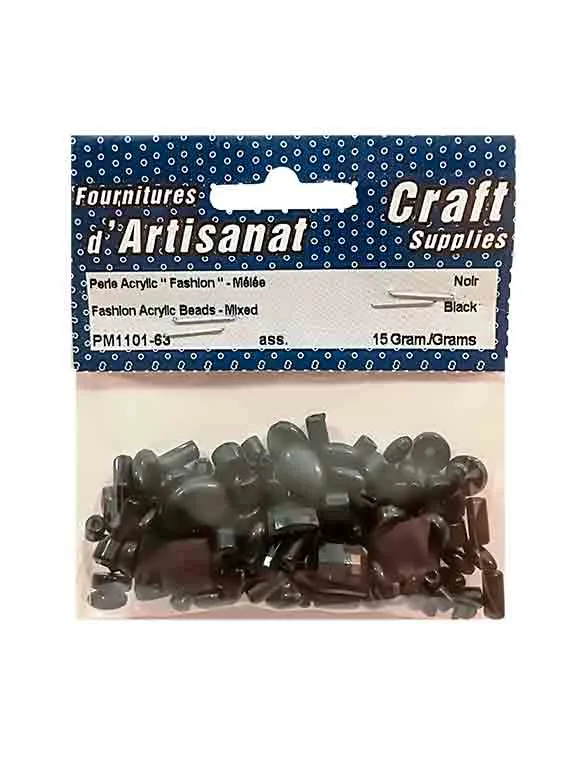 Perles en acrylique style ''fashion'' formes et grosseurs variées, noires