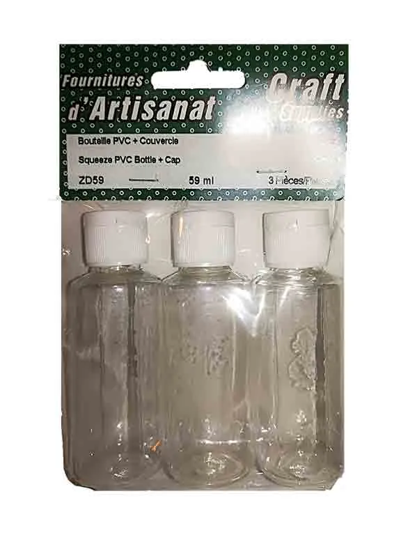 Paquet de 3 bouteilles (59ml.) en plastique avec bouchon et capuchon