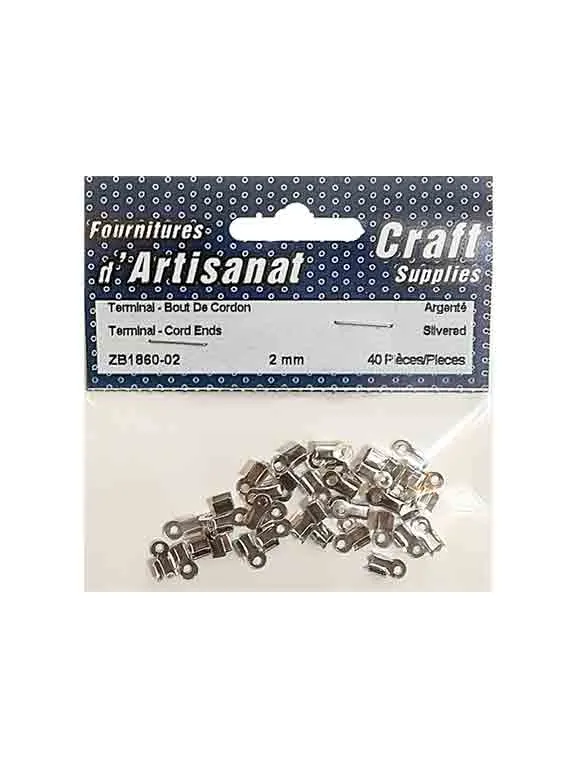 Embouts de finition (2mm.) pour cordon, argentés