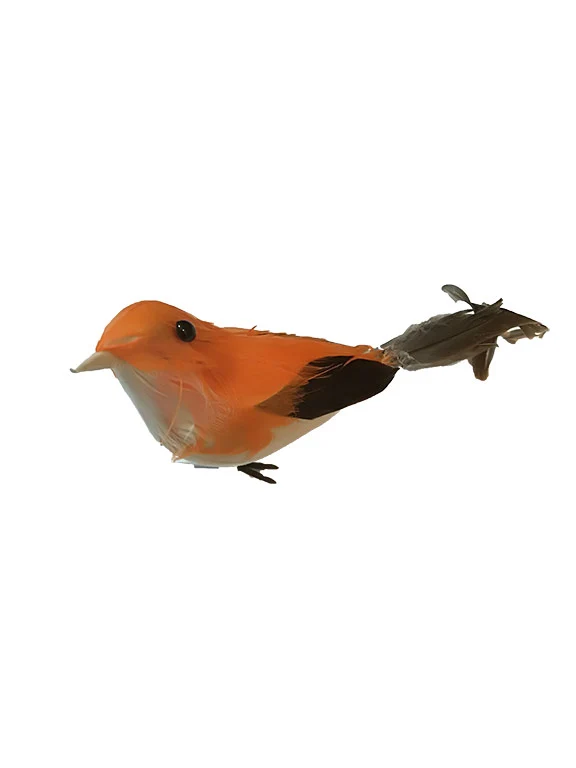 Oiseau décoratif plumes orangées et brunes