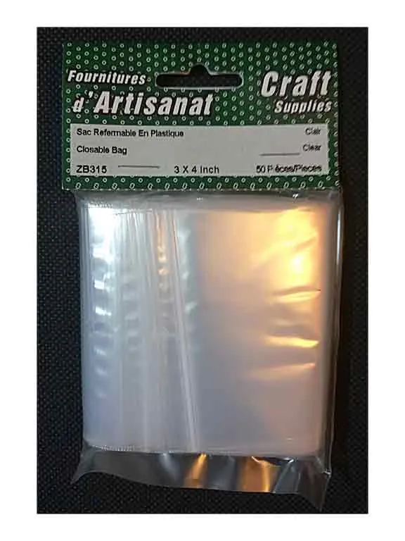 Sacs plastique refermables, 3 x 4 po.