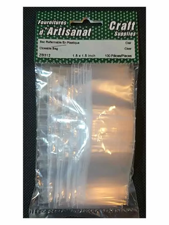 Sacs plastique refermables, 1.5 x 1.5 po.