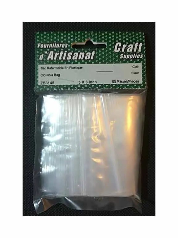 Sacs plastique refermables, 3 x 3 po.