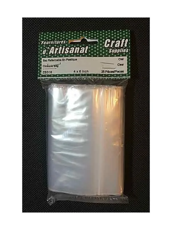 Sacs plastique refermables, 4 x 6 po.
