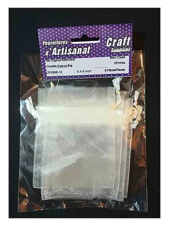 Sacs organza décoratifs, 4 x 3 po. blanc cassé