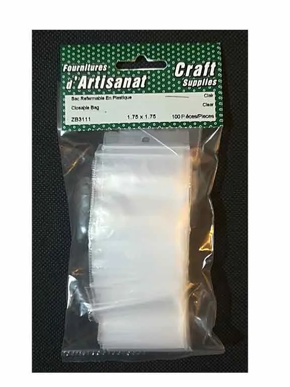 Sacs plastique refermables, 1.75 x 1.75 po.