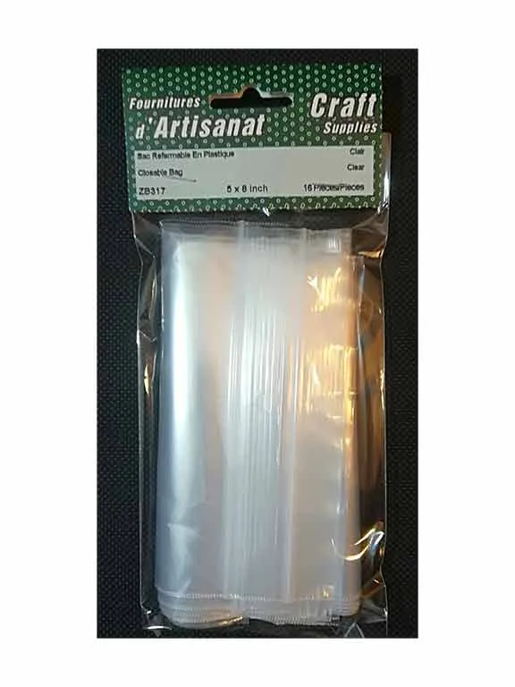 Sacs plastique refermables, 5 x 8 po.