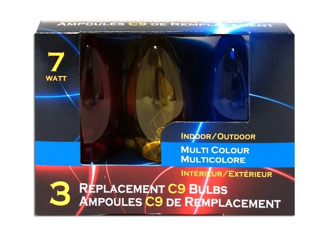 Ampoules C9, 7W (rouge/jaune/bleu)