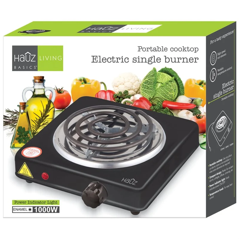 HAUZ | PORTABLE ELECTRIC SINGLE BURNER COOKTOP, BLACK