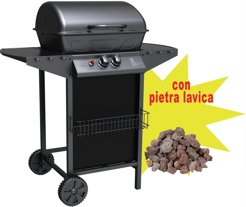 Barbecue a gas due fuochi Matera Cardinale con 2,5 kg di pietra lavica