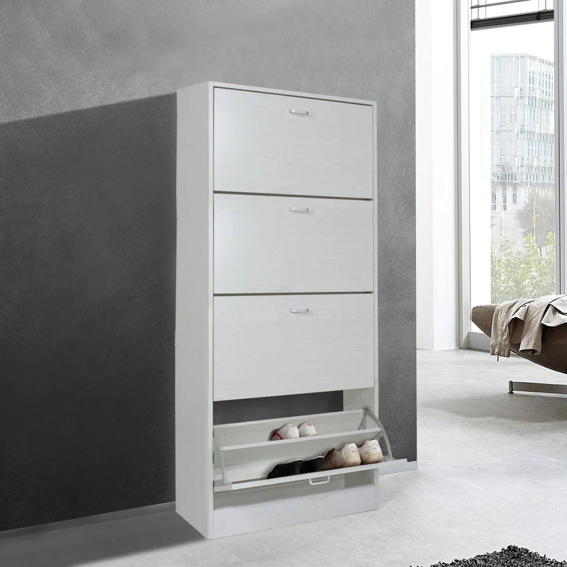 Scarpiera slim 4 ripiani a ribalta 63x24x150 CM colore rovere sbiancato