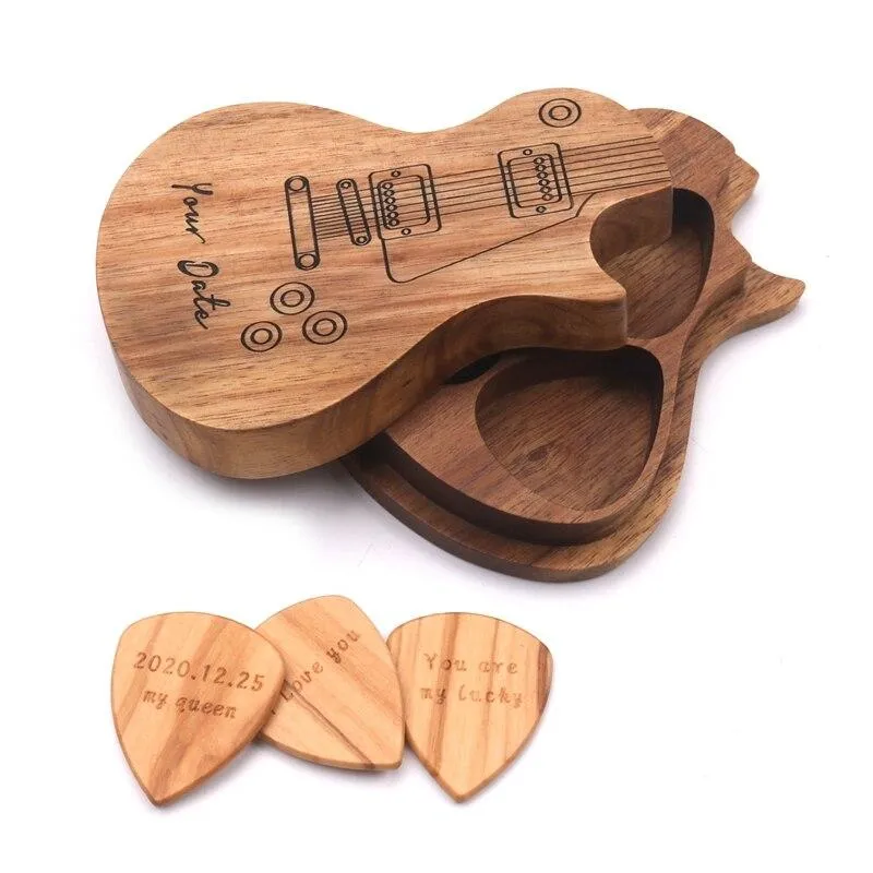 Piques Guitare Bois Gravées - Coffret Cadeau Musicien