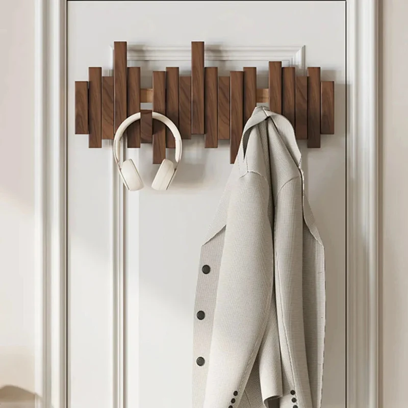 Houten Wandkapstok 60cm met 5 Haken Walnoot of Beuken - Minimalistisch Design voor Hal en Gang - Ruimtebesparend Natuurhout Jassenhaken voor Jassen Tassen Hoeden - Scandinavische Wandmontage Kapstok | Sansoti