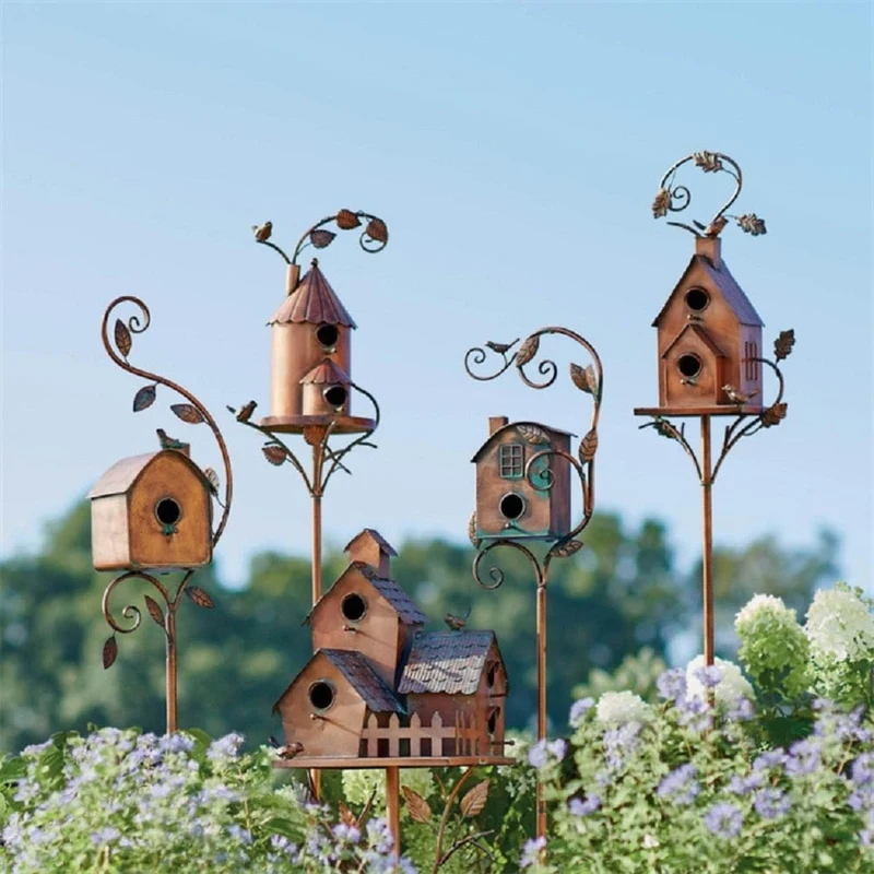 Metalen Vogelhuisje op Tuinsteker met Artistiek Design voor Tuin Terras Balkon | Sansoti