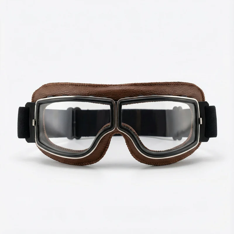 Retro Motorgoggles met Leren Frame en Splintervrije Glazen | Vintage Motorbril Wind- en Stofbestendig | Sansoti