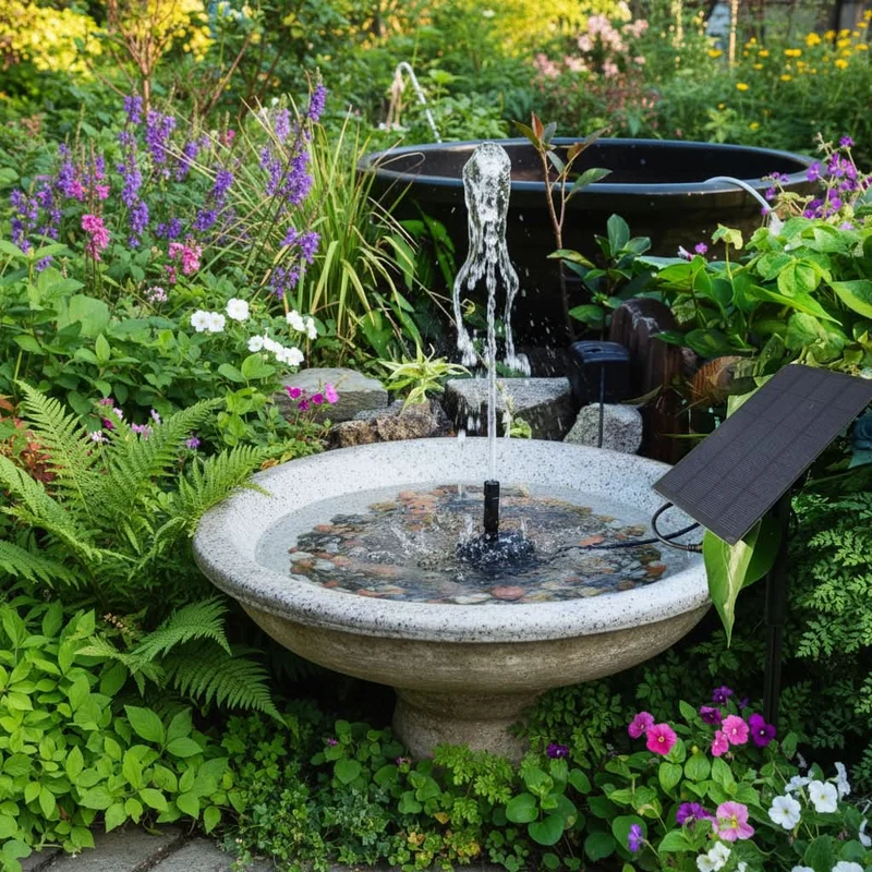 Drijvende Solar Fontein voor Vijver en Vogelbad Tuin Waterornament met Zonnepaneel Decoratief Buitenwater | Sansoti